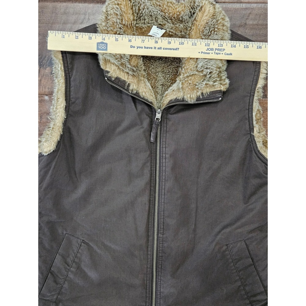 Y2k VTG Boho Rustic Gap Womens Reversible Faux Fur Vest Brown Full Zip L - Picture 7 of 8